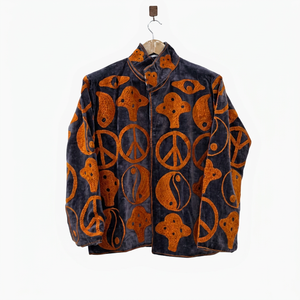 Chaqueta de Invierno Bohemia Bordada en Algodón Ecológico Estilo Suzani con Cuello Mandarín y Manga Larga para Mujer, Talla Grande - Product Image 1