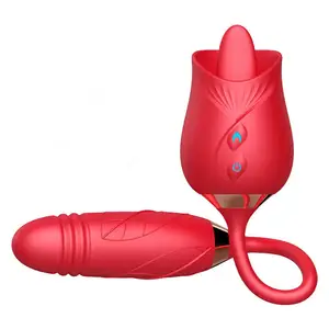 커플 젖꼭지 음핵 혀 핥는 텔레스코픽 딜도 모양의 장미 진동기 장난감 여성용 성인 섹스 진동기