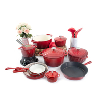 Mcooker 2023 Promotion Exceptionnelle – Ensemble de Casseroles en Fonte Émaillée Rouge, Design Moderne et Luxueux, 24 cm, Écologique, Fond Plat, avec Poignée