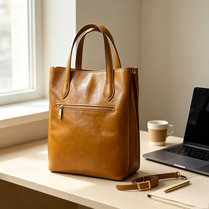 Elegant Ladies Large Capacity Vintage <b>Tote</b> <b>Bag</b> Removable Adjustable Strap Front Zipper Pocket <b>Work</b> Handbag - Product Image 4