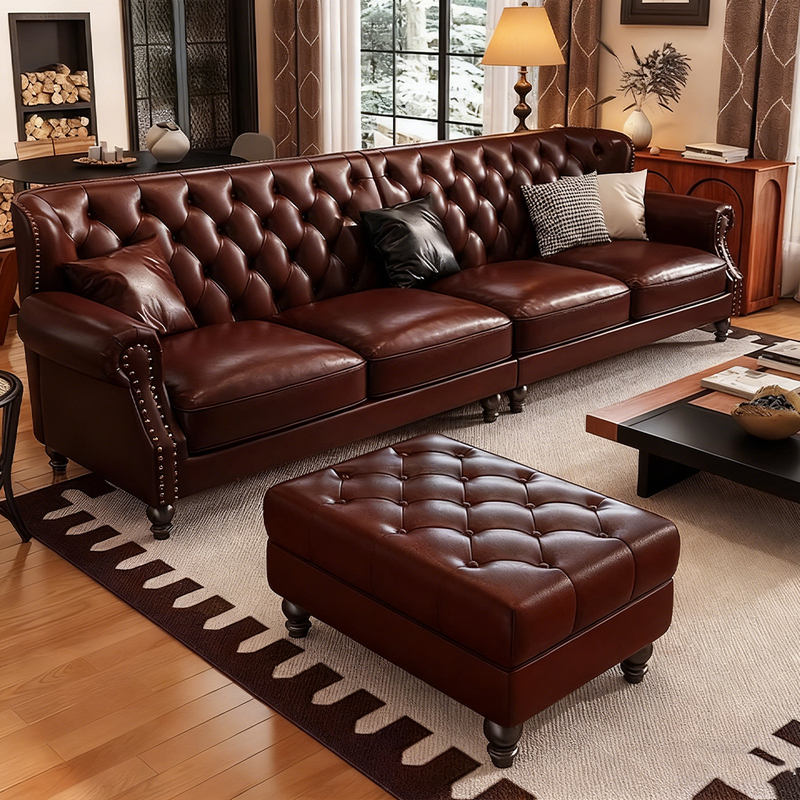 American Retro Leather square Sofa European