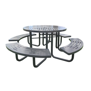 Mesa de Picnic Circular de <span class=keywords><strong>6</strong></span> plazas de Metal expandido para exteriores, silla exterior para restaurante, mesa de Picnic redonda comercial con agujero para paraguas - Product Image 1
