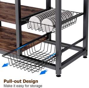 Cuisine Baker Rack 4 Niveau & 4 Niveau Micro-ondes De Stockage Stand avec 2 Slide-Out Mesh Paniers Vintage Étagère de Rangement pour Épices - Product Image 5