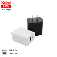   Adaptor Daya PD Super Cepat 25W Bersertifikasi USB-C+A Pengisi Daya Cepat untuk Perjalanan, Charger Dinding untuk iPhone, Ponsel, Kamera OTP