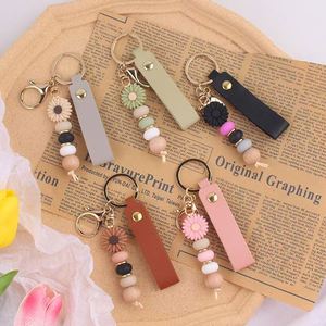 New Style Daisy Flower Beaded PU Leather Keychain Cute PU Leather <b>Key</b> Holder Fashion <b>Key</b> <b>Ring</b> for Women Girls Gift - Product Image 1