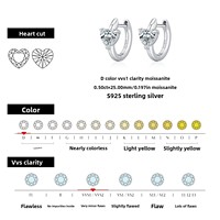 Boucles d'oreilles créoles en argent sterling 925 avec moissanite couleur D 1 carat, motif cœur éblouissant, pour usage quotidien, bijoux fins pour femme
