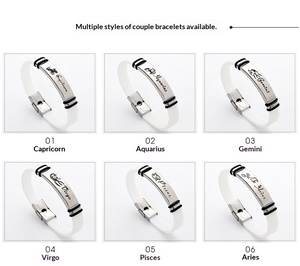 Bracelet 12 Constellations en Acier Inoxydable, Manchette en Caoutchouc, Signe Astrologique, Bijou Punk, Cadeau pour Couples et Amoureux - Product Image 5
