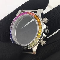 Cassa per Orologio in Acciaio Inossidabile da 40mm con Vetro Zaffiro e Diamanti Colorati, Parti per Modifica Orologi Compatibili con Movimento al Quarzo VK63