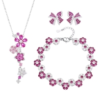 Boucles d'oreilles élégantes en forme de fleur, bracelet serti de diamants, chaîne en forme de O, ensemble de bijoux de luxe en trois pièces