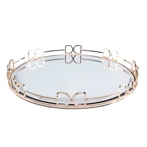 bandejas de ouro guarnições Suppliers-Perfume de vidro retângulo da decoração da casa, joias, anel, bandeja, visor, retangular, espelho de metal