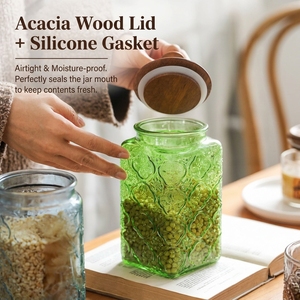 Ensemble cadeau <span class=keywords><strong>vintage</strong></span> romantique rétro en verre gaufré sérigraphié couleur glycine avec couvercle en bois, idéal pour la promotion en gros - Product Image 1