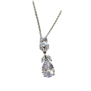 Colliers pendentifs CAOSHI tendance de luxe en laiton plaqué argent avec zircon en forme de goutte d'eau pour femmes, idéaux pour les mariages et fiançailles - Product Image 1