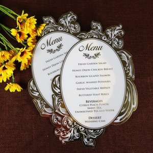 การ์ดเมนูงานแต่งงานที่หรูหราสไตล์รอยัลอะคริลิคสีขาวทองฟอยล์รูปทรงไดคัท - Product Image 2