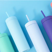 Nouveau Gobelet Isotherme Fin en Plastique Mat de 20 oz à Double Paroi avec Paille, Anti-fuite, Sans BPA, Logo Personnalisé, OEM