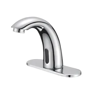 Tidjune Cold and Hot Deck Mounted Infrared Sensor Brass Sink Mixer Battery Powered Chrome Sensor Bathroom Faucet