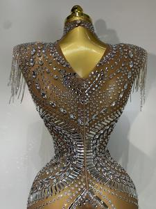 Vestido de Noche de Poliéster con Pedrería Brillante, Traje de Cantante para Escenario, Vestido de Gala de Lujo para Fiesta de Cumpleaños, Bailarina de Club Nocturno - Product Image 5