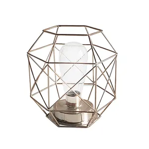 Decorazione Della Casa di Rame Metallo Filo Clear Glass Candle Holder Desk Ha Condotto L'illuminazione Della Stringa Della Batteria Senza Fili Lampada da Tavolo