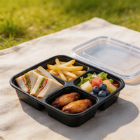 Boîte à lunch jetable en PP pour micro-ondes, à trois compartiments, pour la préparation de nouilles et de sandwichs