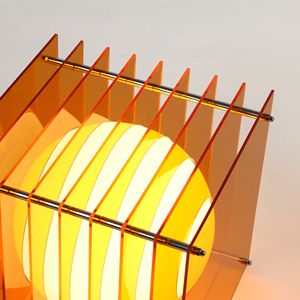 Lámpara de Luna Acrílica Ajustable de Capas con Luz de Atardecer, Arte Moderno, Cubo Naranja con Esfera - Product Image 1