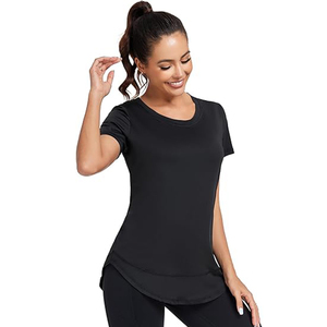 Chemise de fitness à manches courtes pour femmes Col rond Sports Yoga Running Clothes Top Side Split T-shirt - Product Image 6