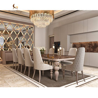 Ensemble de table à manger rectangulaire moderne de luxe en marbre avec cadre en bois massif de style nordique royal italien