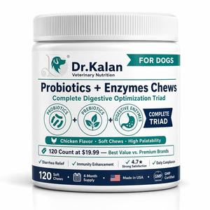 Dr.Kalan Probiotiques pour chiens 120 comprimés à mâcher mollets Enzymes digestives Amylase Protéase Lipase Santé intestinale Marque privée OEM CGMP NSF - Product Image 1