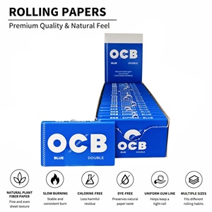 Papiers à rouler OCB Blue Double, fibres végétales naturelles, sans colorants, sans chlore, combustion lente et uniforme, 100 feuilles/carnet, 25 carnets/boîte - Product Image 1