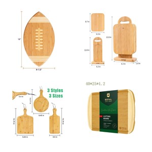 Juego de tablas de cortar de bambú, 3 estilos, 3 tamaños, con mango antideslizante, duradero, para cortar en la cocina - Product Image 1
