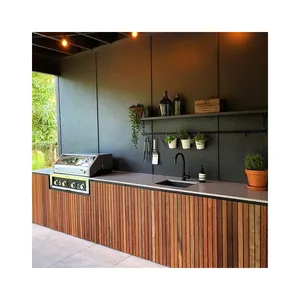 Individuelles Holzmaserung-Stil Outdoor-Küche-Set für Grill modularer Outdoor-Küchenschrank moderne Outdoor-Küche BBQ Insel