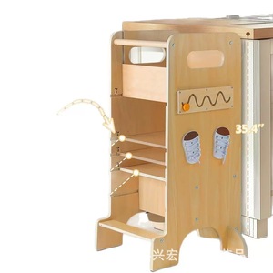 Torre de aprendizaje infantil de madera con pizarra y tobogán, taburete Montessori para niños - Product Image 5