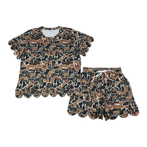 Set di Shorts Lunghi Classici da <span class=keywords><strong>Donna</strong></span> in Marrone e <span class=keywords><strong>Verde</strong></span> con Bordo Ondulato, Stile Vintage, GSSO3234, <span class=keywords><strong>Abbigliamento</strong></span> Boutique RTS - Nessuna tariffa doganale, Contattaci - Product Image 1