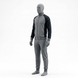 Survêtement gris et noir à manches raglan pour homme, coupe classique, veste décontractée unie en tricot avec fermeture éclair et col montant, idéal pour l'automne - Product Image 1