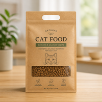 Recycelbare Standbeutel für Tierfutter mit Flachboden, Reißverschluss und Griff aus Braunem Kraftpapier für Katzen- und Hundefutter
