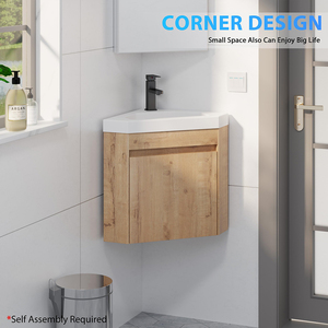 Modern 22 Inch Wall Mounted <strong>Corner</strong> <strong>Bathroom</strong> Vanity with <strong>Sink</strong> Floating Space Saving <strong>Corner</strong> <strong>Bathroom</strong> <strong>Cabinet</strong> with Resin Basin - Product Image 4