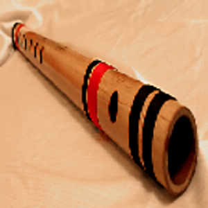 Flûte basse professionnelle en bambou de large diamètre avec anneaux d'accent rouge et noir, produisant des tons de résonance profonds - Product Image 1