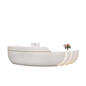 Tienda de belleza moderna, mesa de recepción de madera gris, recepción de <span class=keywords><strong>oficina</strong></span> frontal de Spa, escritorio de recepción curvo, caja registradora de salón de belleza - Product Image 4