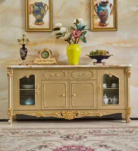 Luxury golden color dining room side cabinet European style dining room buffet