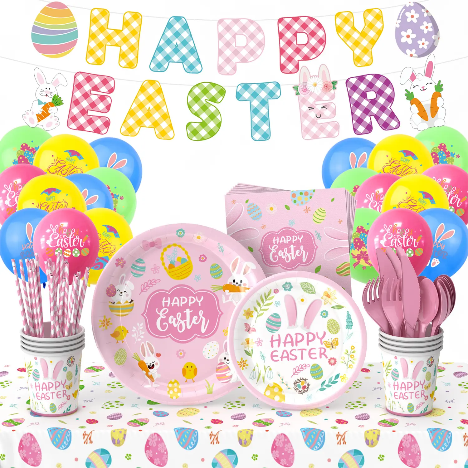 16 Gäste Hase Happy Easter Rabbit Bunny Party zubehör Party Geschirr Set Einweg Ostern Papp teller Kit Zum Verkauf