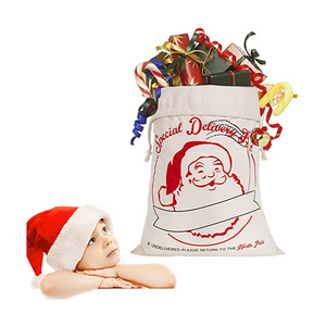 Sac de Noël personnalisé en toile de coton recyclée écologique avec cordon de serrage de 7 pouces – Offre Spéciale - Product Image 3