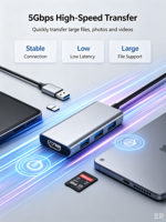 Adaptateur Hub USB-C 7-en-1 avec Station d'Accueil HDTV 4K en Alliage d'Aluminium en Stock