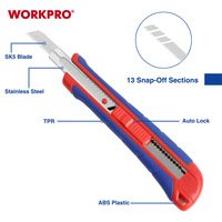 WORKPRO Couteau utilitaire de sécurité en plastique 9mm Mini couteau à lame sécable pour le bureau