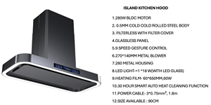 <span class=keywords><strong>Hotte</strong></span> de cuisine îlot haut de gamme en acier laminé à froid, peinte gris foncé, avec éclairage long et forte aspiration - Product Image 5