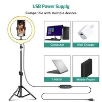 Lampu LED Ring 10 inci dengan Pengaturan Kecerahan, Pengisian Daya USB, Suhu Warna 3300-5600K, dan Penyangga Ponsel untuk Selfie