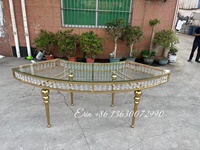 Table de réception de mariage en cristal de luxe en forme de S en verre pour hôtel banquet fête table ronde dorée