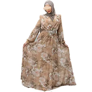 SIPO Gaun Abaya Dubai Kaftan Maroko Baru Sangat Mewah Gaun Gaun Bunga Panjang Dapat Dilepas Sabuk Gesper Di Pinggang