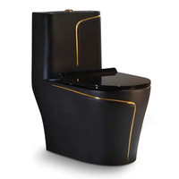 Cuvette de toilettes monobloc en céramique populaire avec siège doré, double chasse, design moderne, drainage P-trap/S-trap