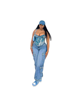 Produttore all'ingrosso Custom <span class=keywords><strong>donna</strong></span> a vita alta a gamba larga <span class=keywords><strong>Jeans</strong></span> alla moda elasticizzato traspirante <span class=keywords><strong>abbigliamento</strong></span> da lavoro di vendita caldo - Product Image 3