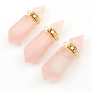 Bouteilles d'huile essentielle en améthyste naturelle, pendentifs en cristal de quartz rose à double terminaison pour flacons de parfum - Product Image 3