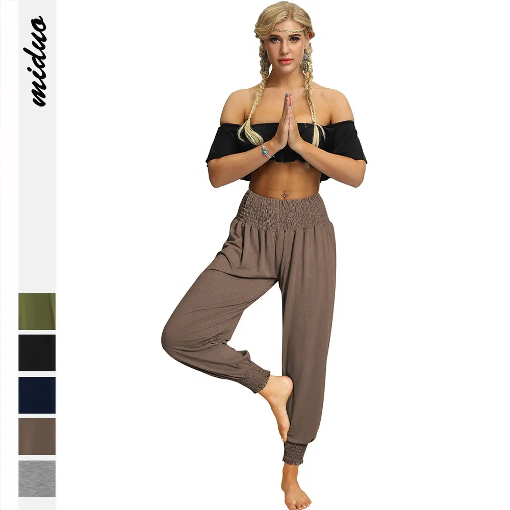 Comfy Solid Color Breathable Loose Full Length Elastic Waist Harem Pants Casual Women Custom Pants For Ladies