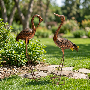 Statue de grue en fer bronze antique, style Art Déco, pour jardin extérieur, flamant rose, animal fait main, résistant à l'eau et aux intempéries, pour parc et étang - Product Image 2